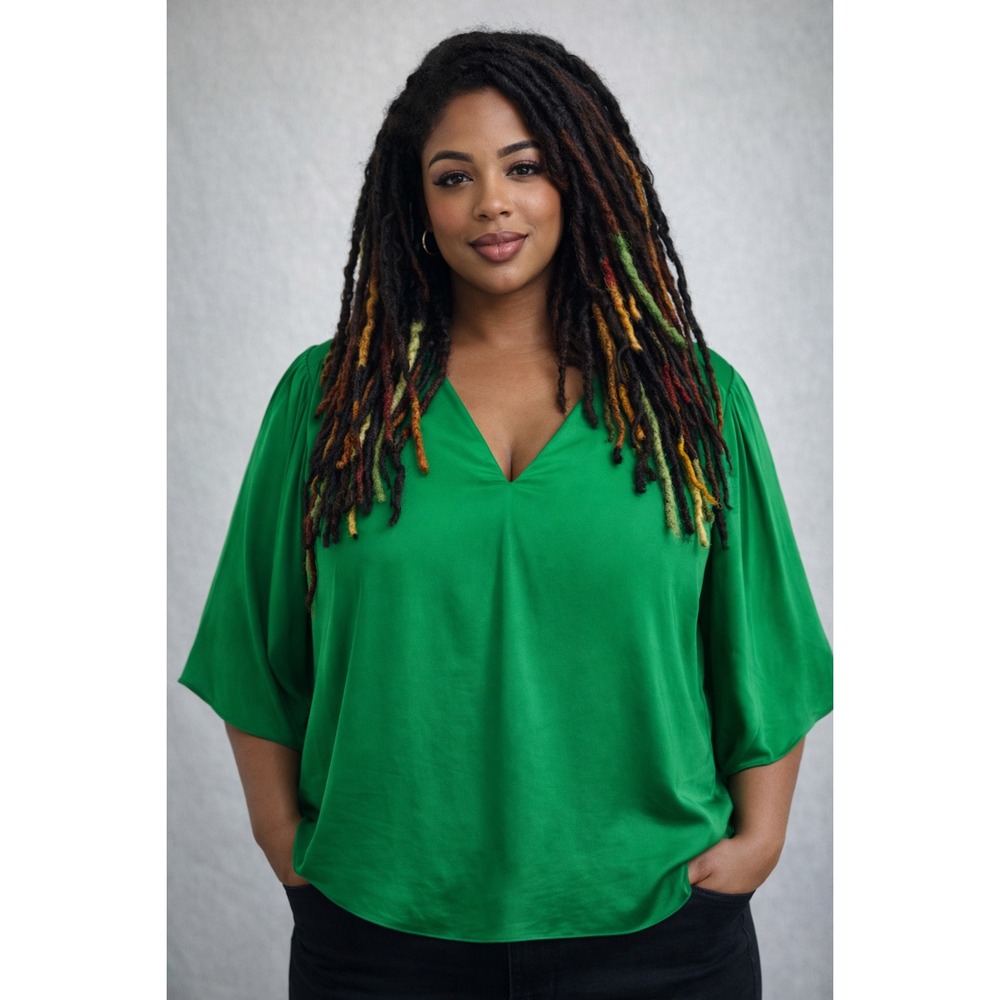 Gibson Latimer Apple Green V-Neck Kimono Sleeve‎ Blouse XXL G1161SHF NEW
